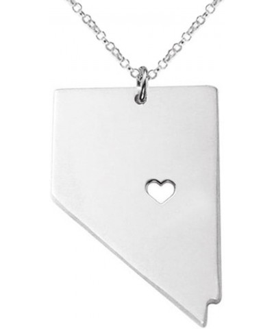 NV State Necklace,Nevada State Charm Necklace,State Shaped Necklace With A Heart Silver $7.24 Necklaces