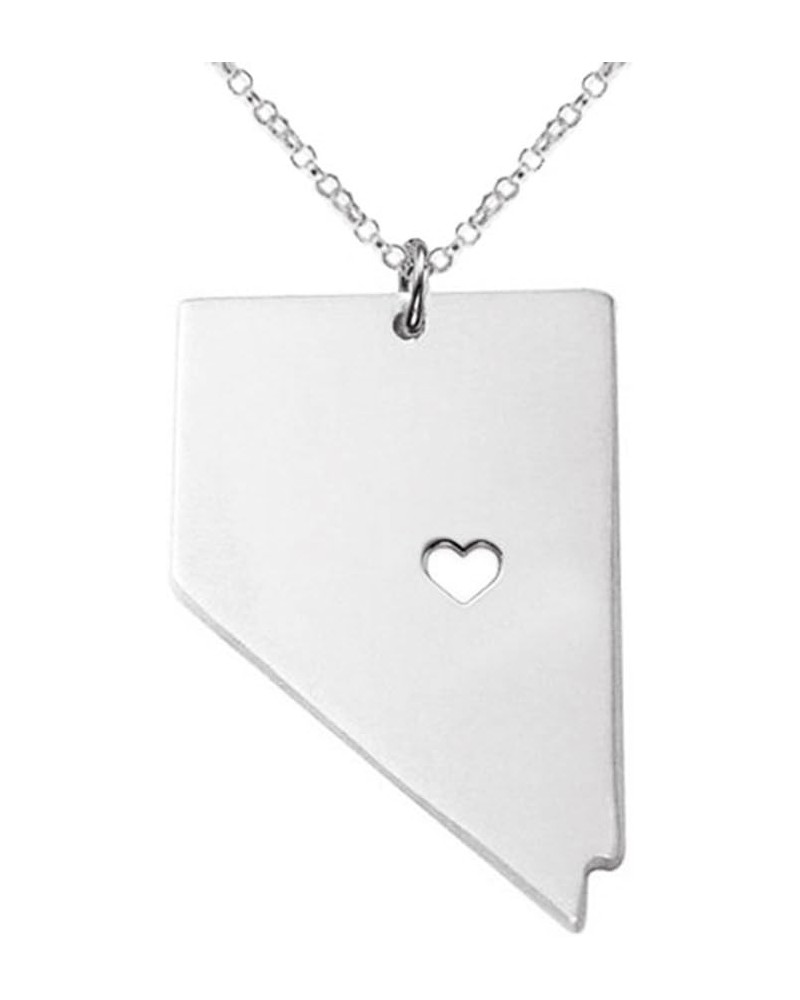 NV State Necklace,Nevada State Charm Necklace,State Shaped Necklace With A Heart Silver $7.24 Necklaces