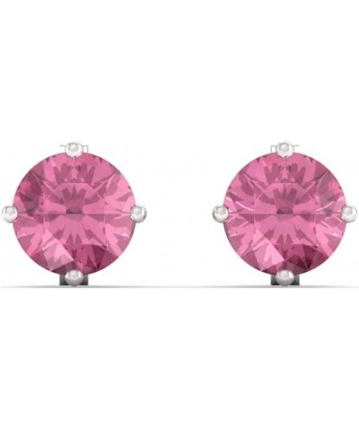 Natural and Certified Round Gemstone Solitaire Petite Earrings in 14K Solid Gold |0.61 Carat Earrings for Women Pink Tourmali...