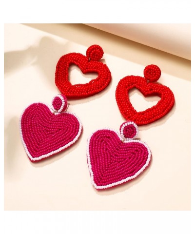 2 Pairs Beaded Heart Earrings Valentine's Day Earring for Women Girls Handmade Love Heart Drop Dangle Earrings Birthday Party...