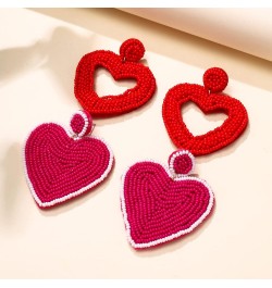 2 Pairs Beaded Heart Earrings Valentine's Day Earring for Women Girls Handmade Love Heart Drop Dangle Earrings Birthday Party...