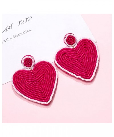 2 Pairs Beaded Heart Earrings Valentine's Day Earring for Women Girls Handmade Love Heart Drop Dangle Earrings Birthday Party...