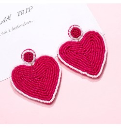 2 Pairs Beaded Heart Earrings Valentine's Day Earring for Women Girls Handmade Love Heart Drop Dangle Earrings Birthday Party...