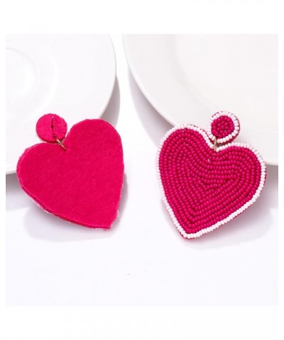 2 Pairs Beaded Heart Earrings Valentine's Day Earring for Women Girls Handmade Love Heart Drop Dangle Earrings Birthday Party...