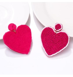 2 Pairs Beaded Heart Earrings Valentine's Day Earring for Women Girls Handmade Love Heart Drop Dangle Earrings Birthday Party...