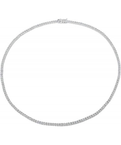 Unisex Micro Skinny Magnificent 2mm Silver Finish One Row Tennis Necklace Cubic Zirconia Choker Necklace 14-22" Bracelet 6.5-...