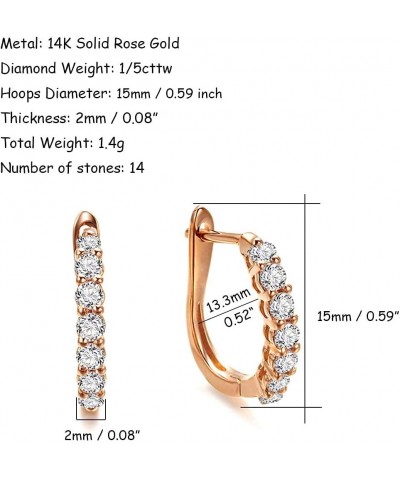 Carleen 14K Solid Rose Gold 1/5cttw Natural Diamond Hoop Earrings Tiny/Small Dainty Huggie Hinged Hoop Earrings for Women Gir...