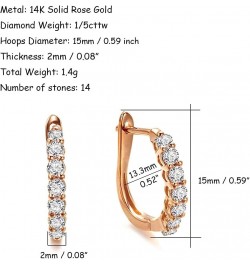 Carleen 14K Solid Rose Gold 1/5cttw Natural Diamond Hoop Earrings Tiny/Small Dainty Huggie Hinged Hoop Earrings for Women Gir...