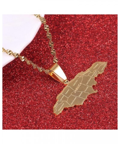 BR Gold Jewelry Stainless Steel Map of Jamaica With City Pendant Necklaces for Women Girl Gold Color $8.49 Pendants