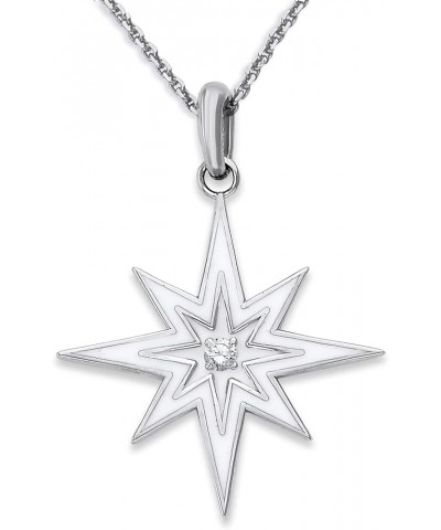 North Star CZ Pendant Necklace in Sterling Silver, Cubic Zirconia, White Red or Black Enamel, Made in America Small Pendant 1...