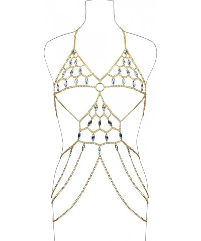 Womens Sexy One Piece Body Chains Crystal Tassel Bikini Beach Club Body Jewelry 035-Gold $17.50 Body Jewelry