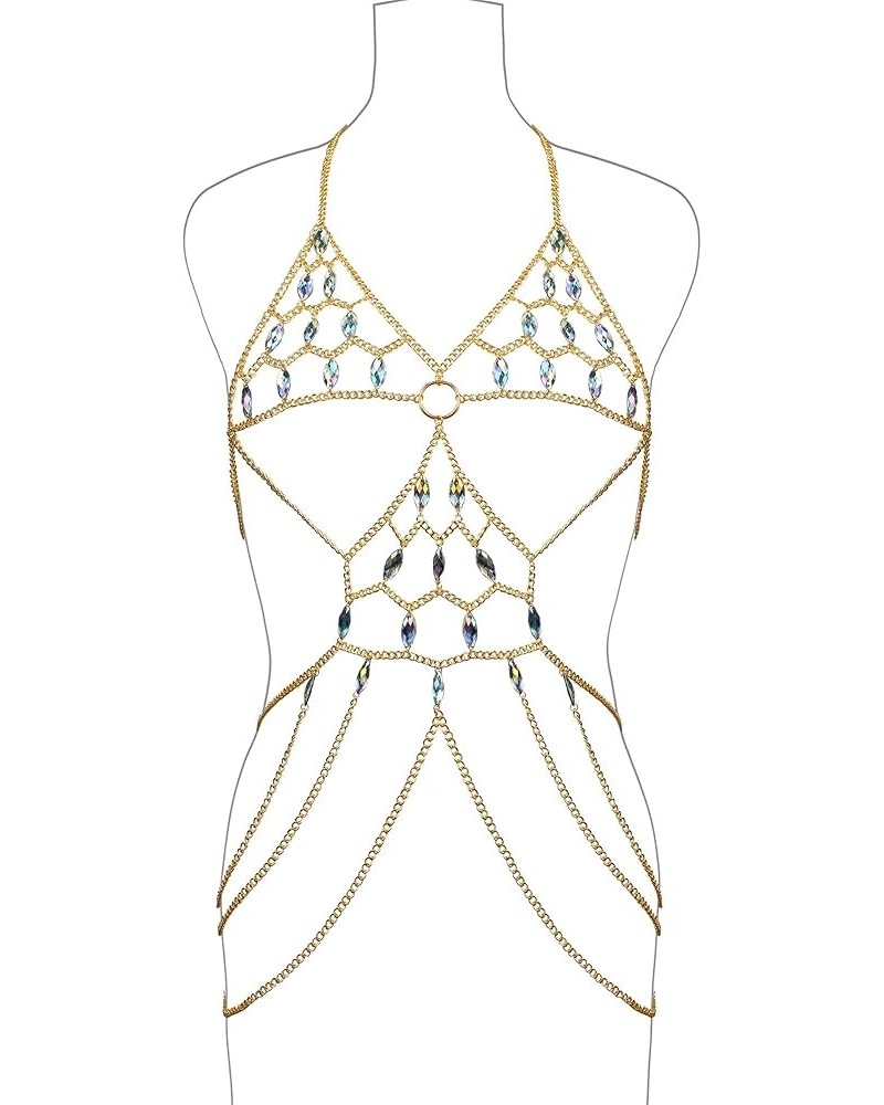 Womens Sexy One Piece Body Chains Crystal Tassel Bikini Beach Club Body Jewelry 035-Gold $17.50 Body Jewelry