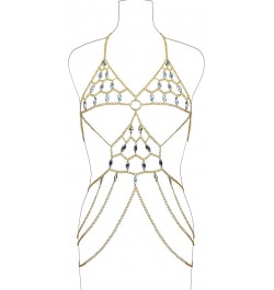 Womens Sexy One Piece Body Chains Crystal Tassel Bikini Beach Club Body Jewelry 035-Gold $17.50 Body Jewelry