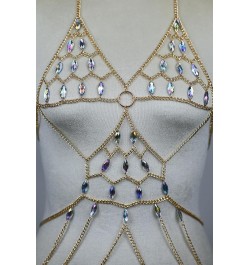 Womens Sexy One Piece Body Chains Crystal Tassel Bikini Beach Club Body Jewelry 035-Gold $17.50 Body Jewelry