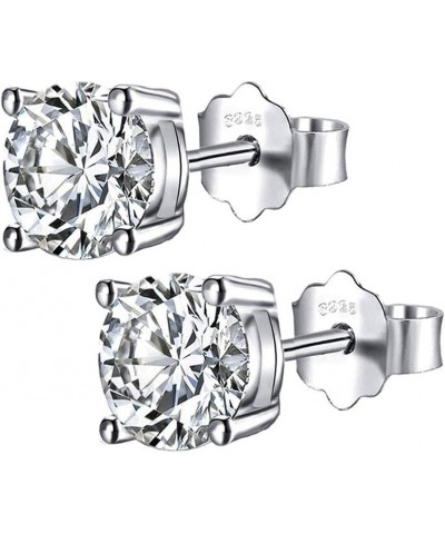 Sterling Silver Stud Earrings, Round Clear Cubic Zirconia Silver Stud Earrings for Women Men Gift 6mm $9.43 Earrings