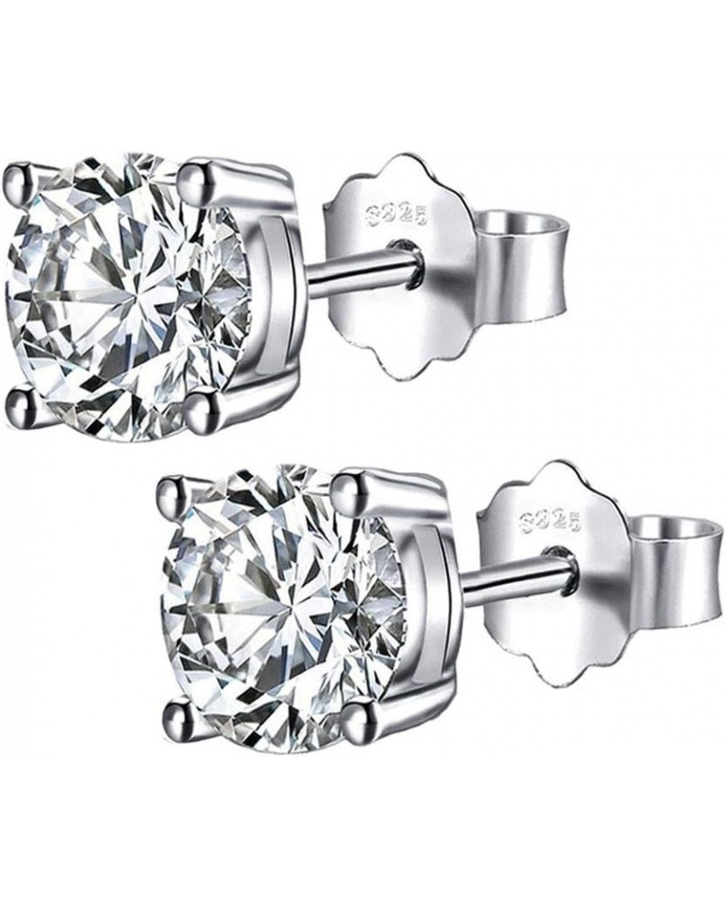 Sterling Silver Stud Earrings, Round Clear Cubic Zirconia Silver Stud Earrings for Women Men Gift 6mm $9.43 Earrings