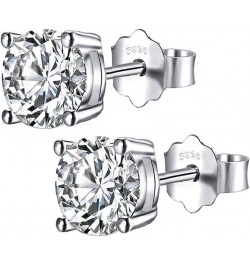 Sterling Silver Stud Earrings, Round Clear Cubic Zirconia Silver Stud Earrings for Women Men Gift 6mm $9.43 Earrings