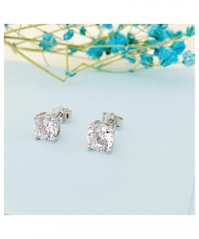 Sterling Silver Stud Earrings, Round Clear Cubic Zirconia Silver Stud Earrings for Women Men Gift 6mm $9.43 Earrings