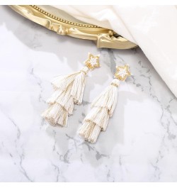 St Patricks Day Tassel Earrings for Women Bohemian Boho Crystal Layered Tassel Fringe Thread Chandelier Dangle Earrings White...