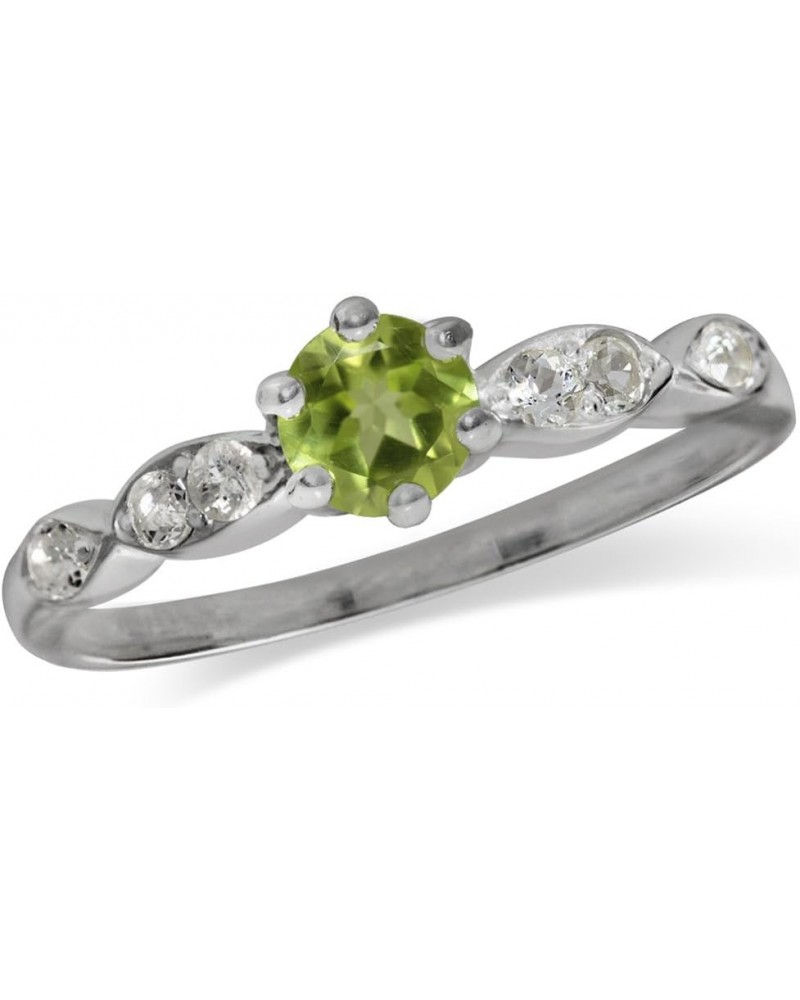 5mm Round Shape White Gold Plated 925 Sterling Silver Engagement Ring 5 Silver Peridot & White Topaz $14.38 Rings