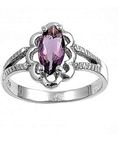 CHOOSE YOUR COLOR Sterling Silver Marquise Wide Ring Purple (Simulated Amethyst) - Size 3 $12.83 Rings