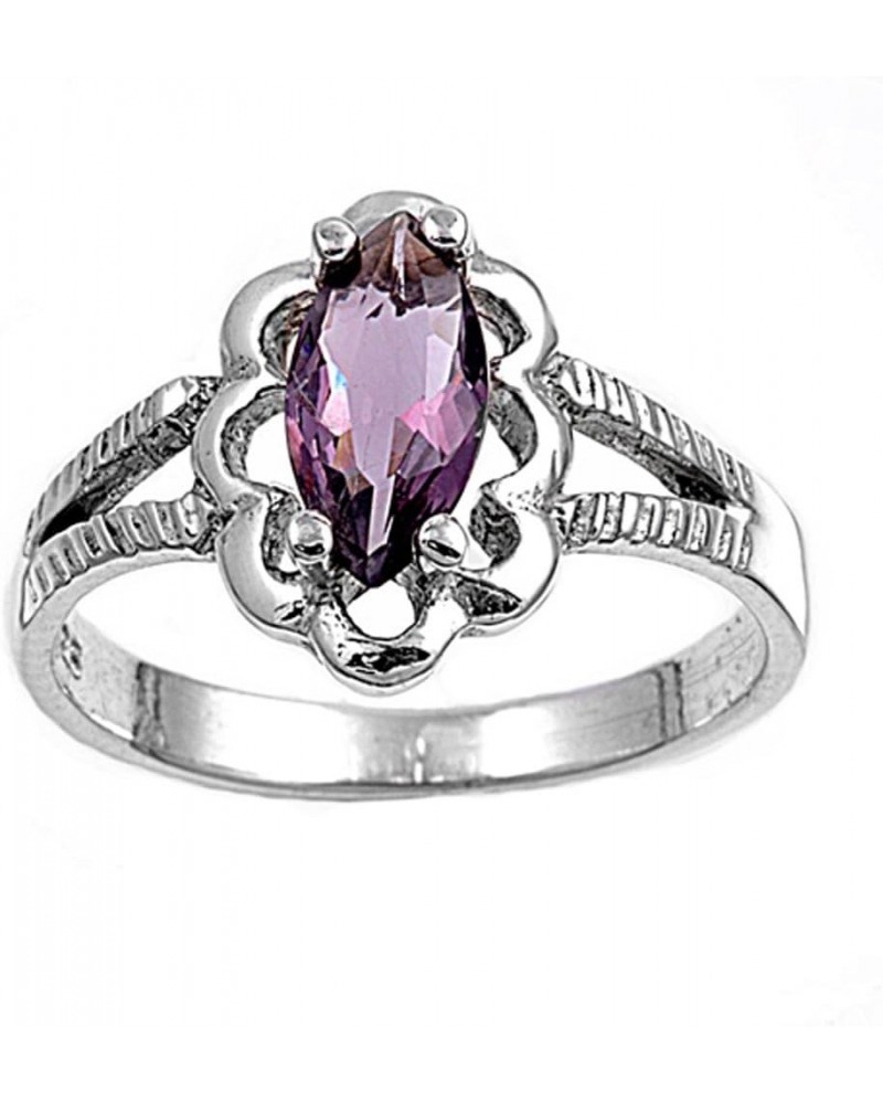 CHOOSE YOUR COLOR Sterling Silver Marquise Wide Ring Purple (Simulated Amethyst) - Size 3 $12.83 Rings