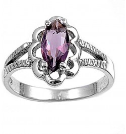 CHOOSE YOUR COLOR Sterling Silver Marquise Wide Ring Purple (Simulated Amethyst) - Size 3 $12.83 Rings