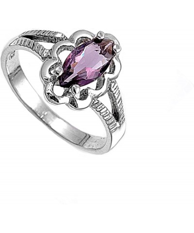 CHOOSE YOUR COLOR Sterling Silver Marquise Wide Ring Purple (Simulated Amethyst) - Size 3 $12.83 Rings