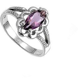 CHOOSE YOUR COLOR Sterling Silver Marquise Wide Ring Purple (Simulated Amethyst) - Size 3 $12.83 Rings