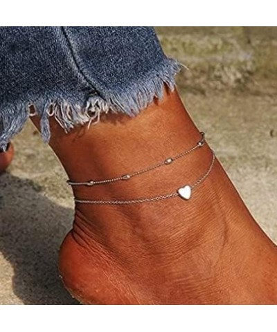 Layered Anklets Women Heart Gold Ankle Bracelet Charm Beaded Dainty Foot Jewelry for Women and Teen Girls Summer Barefoot Bea...