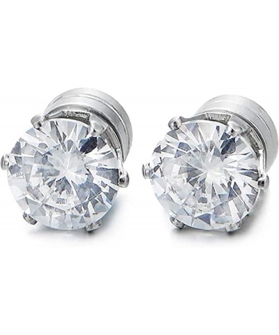 Clip on Earrings Mens Womens Earrings Cubic Zirconia Stud Earrings, Non-Piercing Clip On Cheater Fake Ear 7MM Silver $8.69 Ea...