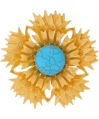 Blue Turquoise Sunflower Brooch Pin for Women Girls Big Flower Lapel Pins Crosage Badge Shawl Clip Scraf Pin 14K Gold Plated ...