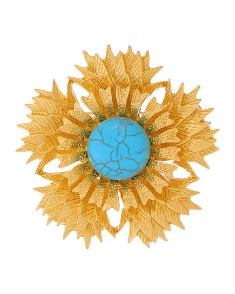 Blue Turquoise Sunflower Brooch Pin for Women Girls Big Flower Lapel Pins Crosage Badge Shawl Clip Scraf Pin 14K Gold Plated ...