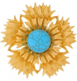 Blue Turquoise Sunflower Brooch Pin for Women Girls Big Flower Lapel Pins Crosage Badge Shawl Clip Scraf Pin 14K Gold Plated ...