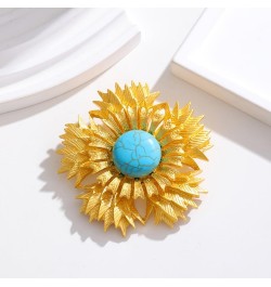 Blue Turquoise Sunflower Brooch Pin for Women Girls Big Flower Lapel Pins Crosage Badge Shawl Clip Scraf Pin 14K Gold Plated ...