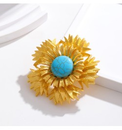 Blue Turquoise Sunflower Brooch Pin for Women Girls Big Flower Lapel Pins Crosage Badge Shawl Clip Scraf Pin 14K Gold Plated ...