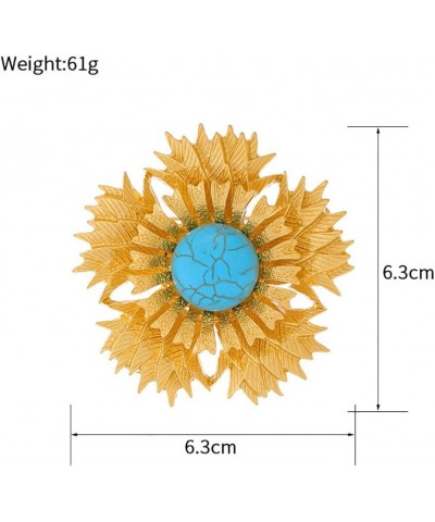 Blue Turquoise Sunflower Brooch Pin for Women Girls Big Flower Lapel Pins Crosage Badge Shawl Clip Scraf Pin 14K Gold Plated ...