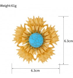 Blue Turquoise Sunflower Brooch Pin for Women Girls Big Flower Lapel Pins Crosage Badge Shawl Clip Scraf Pin 14K Gold Plated ...