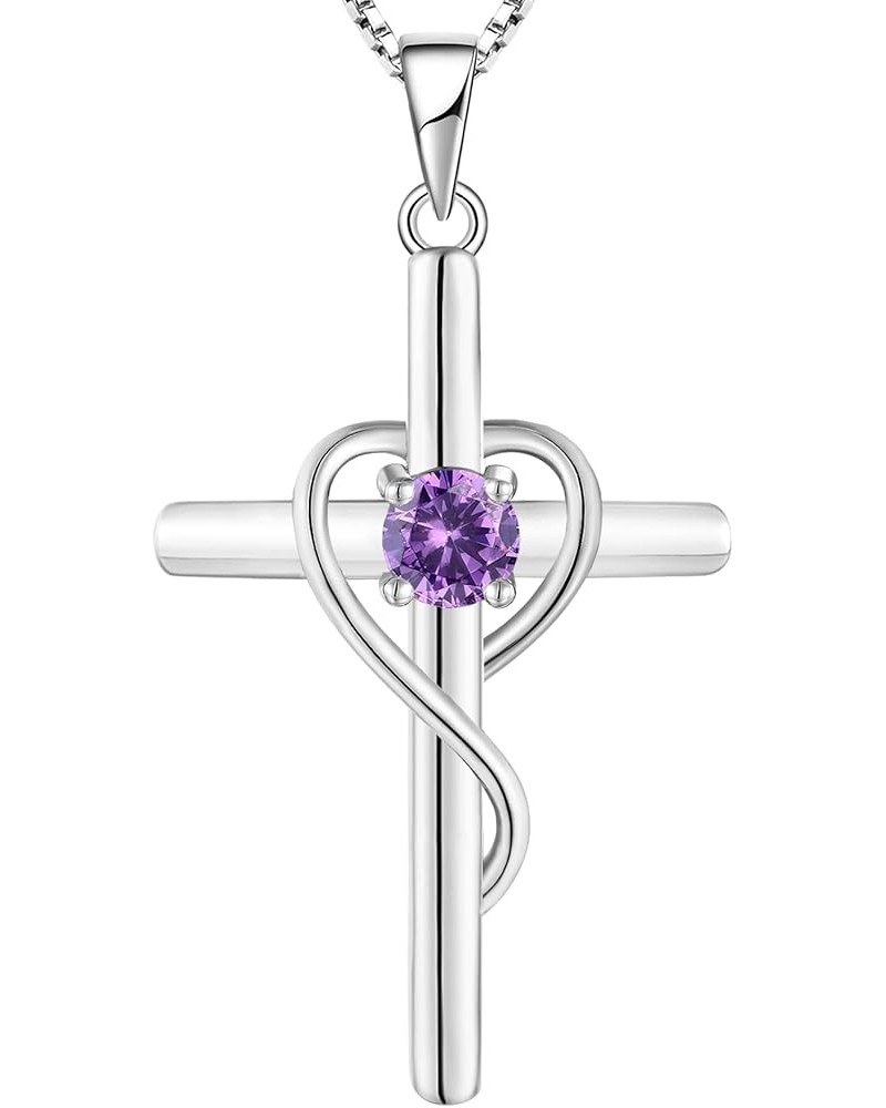 Infinity Heart Cross Necklace Sterling Silver Crucifix Pendant Gemstones Criss Jewelry for Women 02-amethyst-Feb $24.20 Neckl...