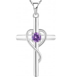 Infinity Heart Cross Necklace Sterling Silver Crucifix Pendant Gemstones Criss Jewelry for Women 02-amethyst-Feb $24.20 Neckl...