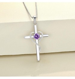 Infinity Heart Cross Necklace Sterling Silver Crucifix Pendant Gemstones Criss Jewelry for Women 02-amethyst-Feb $24.20 Neckl...