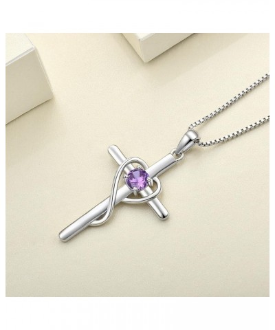 Infinity Heart Cross Necklace Sterling Silver Crucifix Pendant Gemstones Criss Jewelry for Women 02-amethyst-Feb $24.20 Neckl...