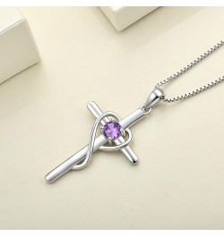 Infinity Heart Cross Necklace Sterling Silver Crucifix Pendant Gemstones Criss Jewelry for Women 02-amethyst-Feb $24.20 Neckl...