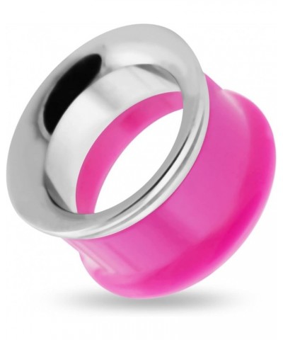 2 Tone Solid Pink Acrylic with 316L Surgical Steel Internally Threaded Flesh Tunnel Ear Plug - Sold by Piece 5.0 Millimeters ...