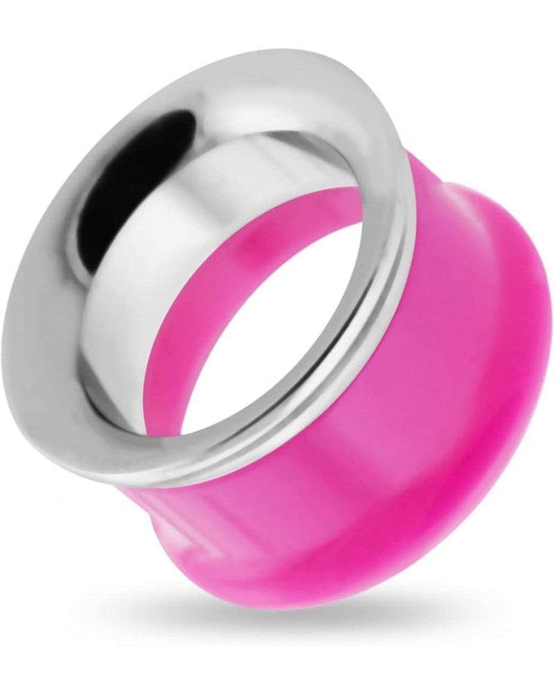 2 Tone Solid Pink Acrylic with 316L Surgical Steel Internally Threaded Flesh Tunnel Ear Plug - Sold by Piece 5.0 Millimeters ...