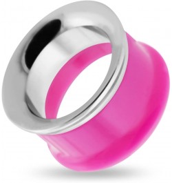 2 Tone Solid Pink Acrylic with 316L Surgical Steel Internally Threaded Flesh Tunnel Ear Plug - Sold by Piece 5.0 Millimeters ...