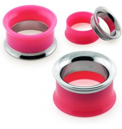 2 Tone Solid Pink Acrylic with 316L Surgical Steel Internally Threaded Flesh Tunnel Ear Plug - Sold by Piece 5.0 Millimeters ...