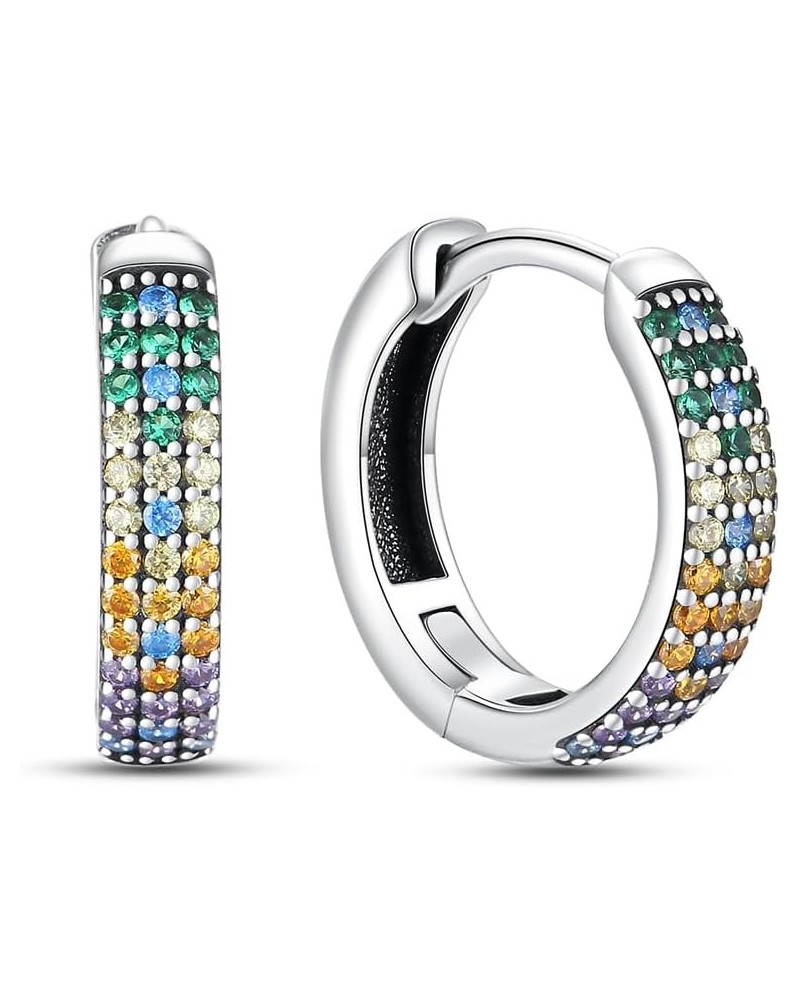 925 Sterling Silver Hoop Earrings Huggie Earrings Colorful Cubic Zirconia Hypoallergenic Small Hoop Earrings for Women Colorf...