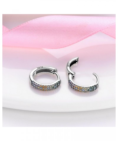 925 Sterling Silver Hoop Earrings Huggie Earrings Colorful Cubic Zirconia Hypoallergenic Small Hoop Earrings for Women Colorf...