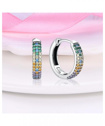 925 Sterling Silver Hoop Earrings Huggie Earrings Colorful Cubic Zirconia Hypoallergenic Small Hoop Earrings for Women Colorf...